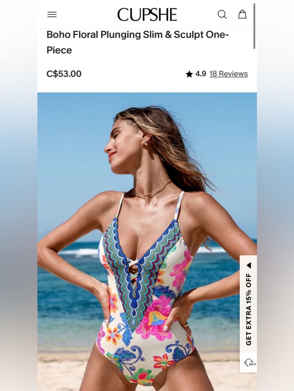 NWT Cupshe Boho Floral Plunging Slim & Sculpt One-Piece Swimsuit size L